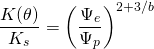 \[ \frac{K(\theta)}{K_s}=\left(\frac{\Psi_e}{\Psi_p}\right)^{2+3/b} \]