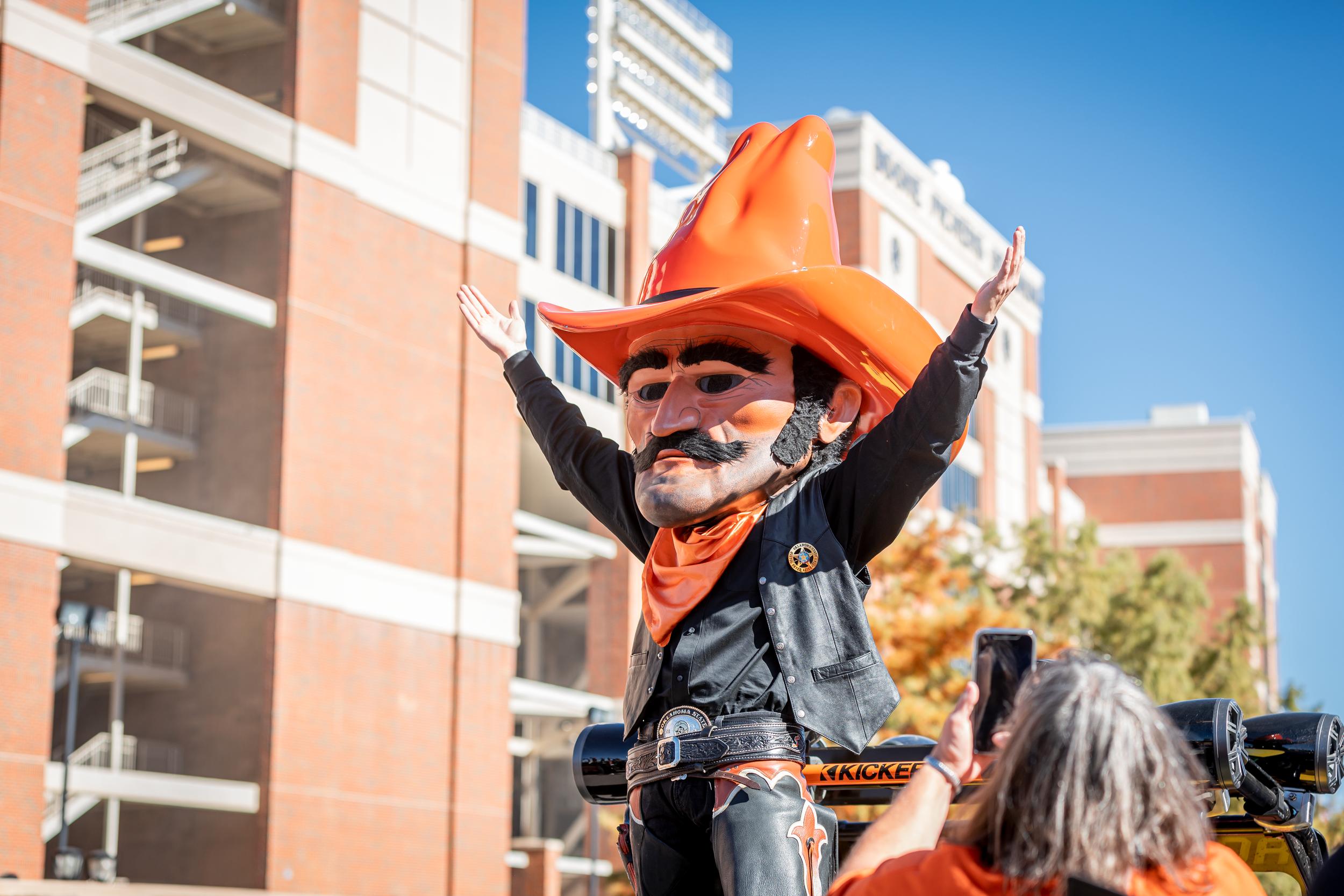 Pistol Pete acknowledging OSU fans with pride and excitement