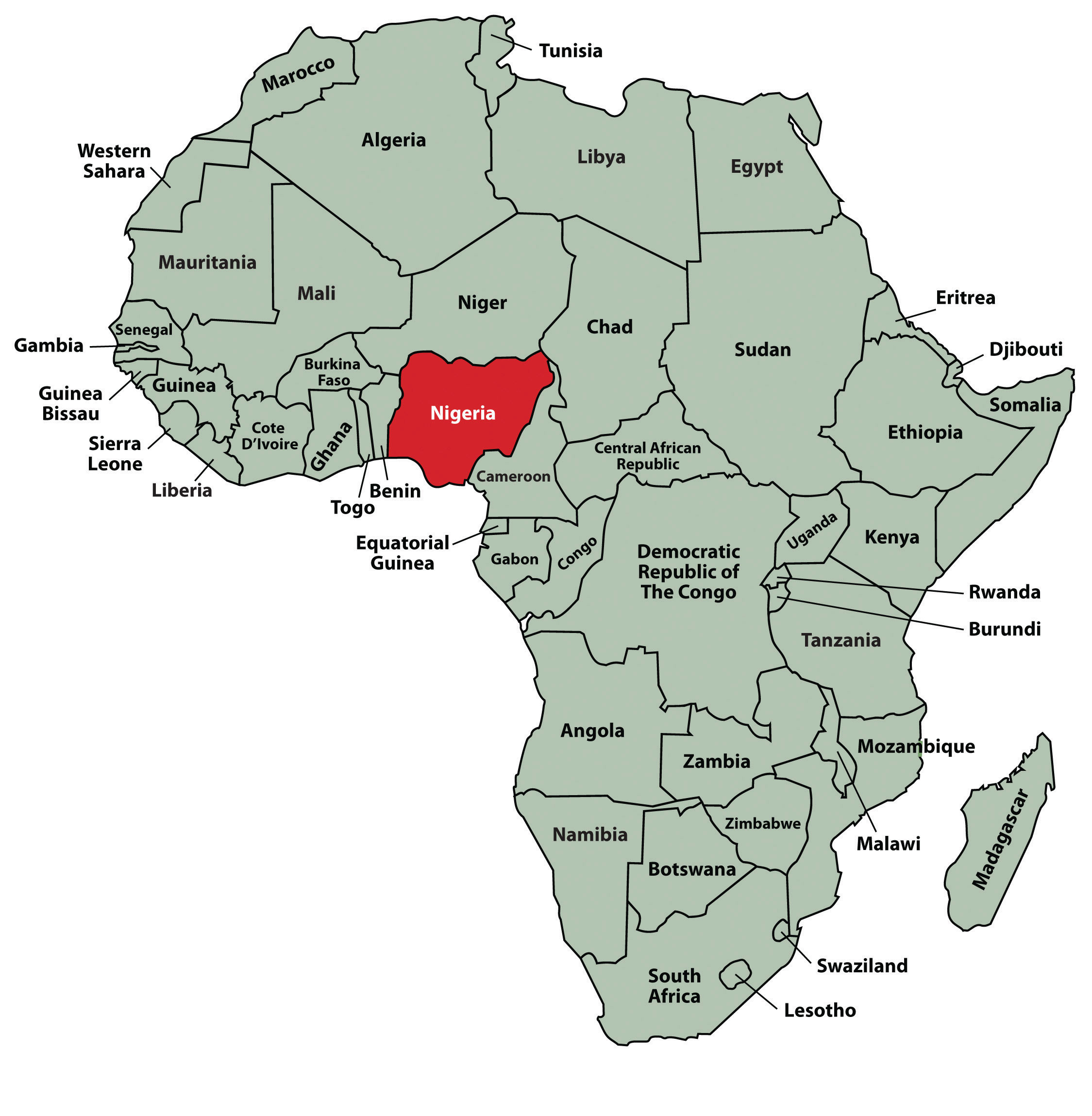 Map of Africa with Nigeria shaded red for emphasis.