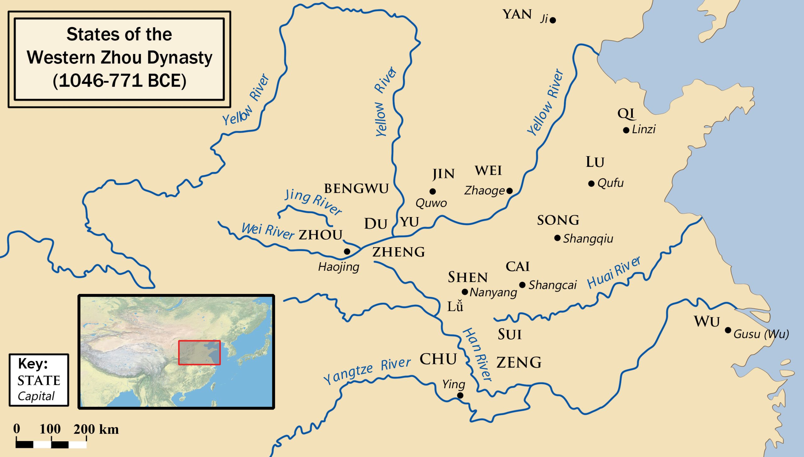 A map of the states of the Western Zhou Dynasty (1046-771 BCE)