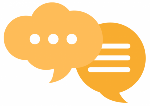 Two yellow thought and speech bubbles