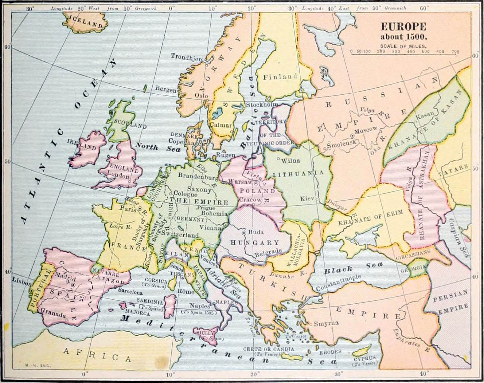 Map of Europe in 1500